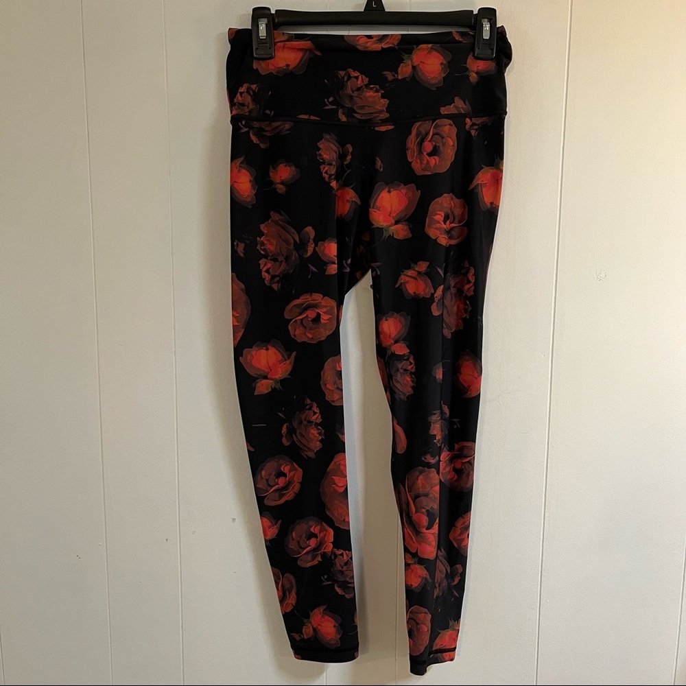 Red roses floral black leggings Victoria Sport